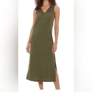 Paige Sage slube knit Olive green sleeveless midi dress Sz M olive green VNeck